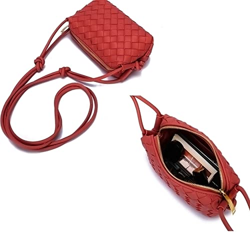 ZEDIUH Woven Bag for Women Crossbody Shoulderbag, Small Vegan Leather Purse - color: Red