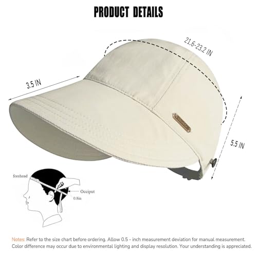 huablo]UPF 50+Womens Sun Hat UV Protection Hiking Fishing Hats Wide Brim Hat Adjustable Ponytail Packable Sun Cap - color: Beige