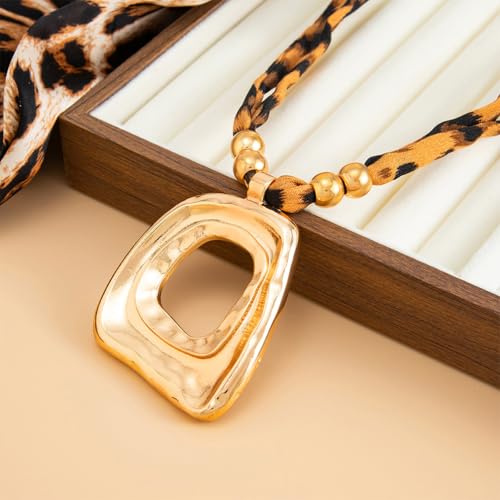 Chunky Gold Large Hollow Square Pendant Long Rope Necklaces for Women, Boho Big Silver Ethnic Style Necklace Statement Party Festival Jewelry Gifts - color: Gold 2
