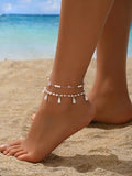 2Pcs Layered Pearl Anklet Set for Women - Dainty Imitation Pearl & Teardrop Charm Ankle Bracelets, Beach Foot Jewelry