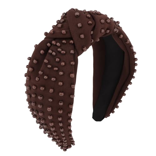 YISSION 1PC Beaded Knotted Headband Wide Jeweled Headbands for women Non Slip Embellished Hairband Coffee Head Band Hair Accessories for Women Girls - color: Coffee