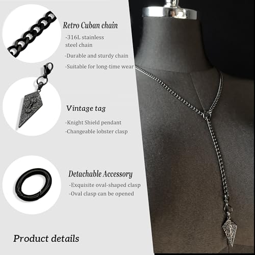18K Gold Plated Knight's Shield Slip Chain for Women - color: Black, size: 27''