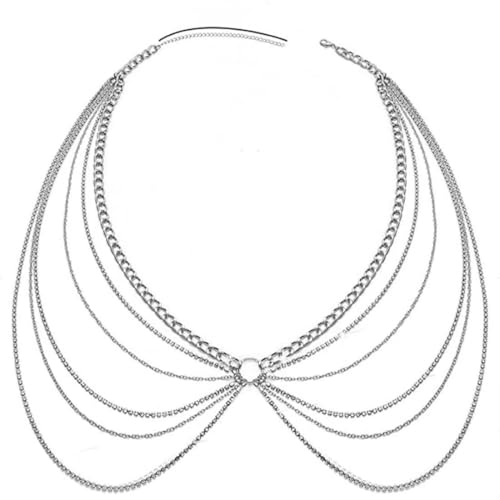 Silver Multi-layer Thigh Chain Belly Body Chain for Women, Sexy O-ring Waist Thigh Jewelry with Sparkling Rhinestone Accents, Adjustable Multi-chain Thigh Leg Harness Belt, Boho Summer Beach Bikini Body Jewelry, Stylish Party Rave Dance Accessory for Girl