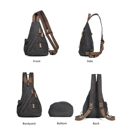 KL928 Canvas Sling Bag Small Crossbody Purse Casual Backpack for Men Women(Small Version, Black) - color: Medium-black