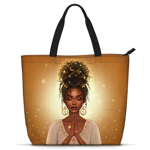African American Women Tote Bag Black Shoulder Handbag For Women Fit Work Beach Labtops With Zip - color: Black Women 28