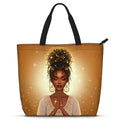 African American Women Tote Bag Black Shoulder Handbag For Women Fit Work Beach Labtops With Zip - color: Black Women 28