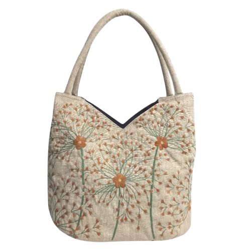 HCRAFT Embroidered Handbags for Women, Large Beads Flower Shoulder Tote Bag with Zipper Fabric Hobo Bags, Mother's Day Bag - color: Large Dandelion