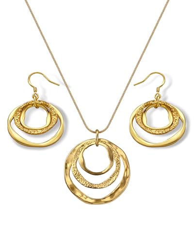 Hypoallergenic Silver Circle & Dangle Earrings and Necklace Set for Women Geometric Boho Style Hoop Jewelry for Women-Lightweight & Dangling-Gift for Bohemian Fashionistas - color: Gold