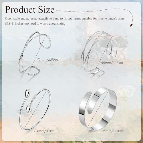 4Pcs Upper Arm Cuff for Women Open Adjustable Arm Bracelets Minimalist Coil Arm Armband Set - style: Silver-Style B