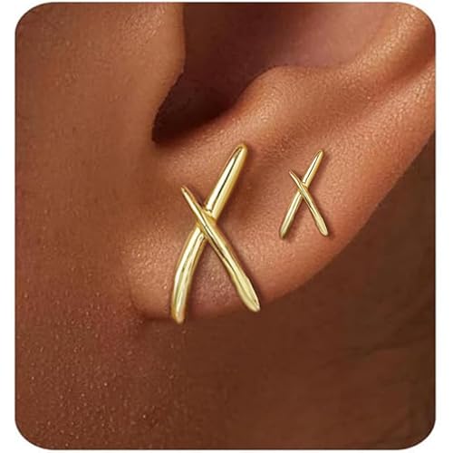 SmileBelle 2 Pairs Daisy Bow Gold Earrings Set for Women, Pearl Bow Earring for Women X Minimalist earrings Seashell Simple Dainty Earrings, Beach earring Gold Stud Earring for Women Trendy - style: X earrings set