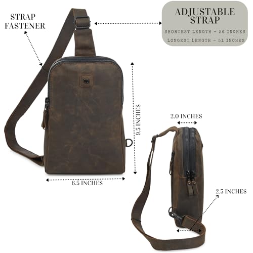 Leather Sling Bag for Women Genuine Crossbody Purse Small Trendy Cross Over Chest with Phone and Credit Card Slots (Coffee Crazy Horse) - color: Coffee Crazy Horse