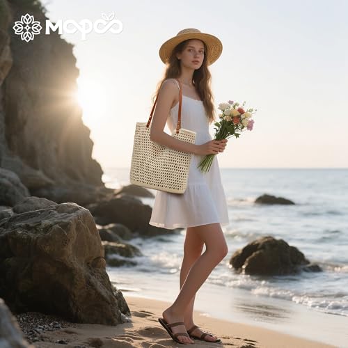 Crochet Beach Bags for Women Woven Purses Shoulder Bag Tote Handbag Summer Beach Purse - color: Wy10-white