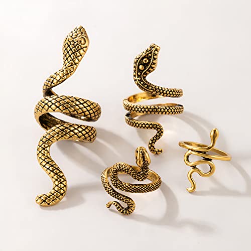 4PC Antique Gold Snake Octopus Rings, Simple Stacking Ring, Boho Knuckle Ring Set, Stackable Midi Cuff Rings, Vintage Joint Finger Rings for Women Men