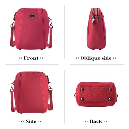 Genuine Leather Small Crossbody Bags for Women | Lightweight Shoulder Purse, Designer Handbag with Adjustable Strap, Casual Travel Everyday Bag - color: Pink