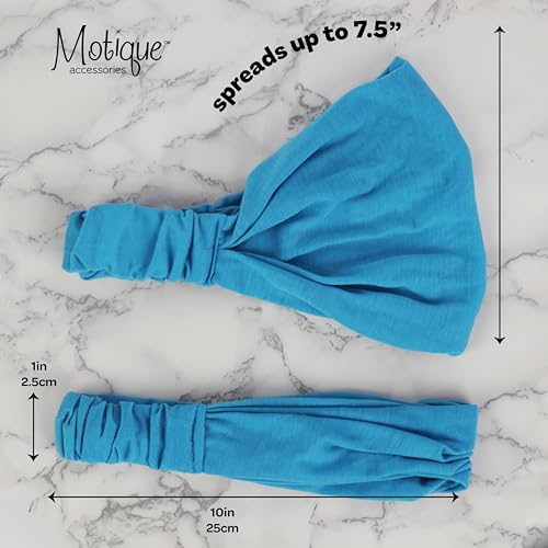 Motique Accessories Wide Cotton Head Band Solid Boho Yoga Style Soft Hairband for Women (Bright Blue) - color: Bright Blue