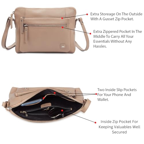 Leather Crossbody Bags for Women Small Soft Genuine Pebbled Sling Shoulder Handbag Crossover Purse with Full Adjustable Strap (Taupe Nappa) - color: Taupe Nappa