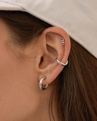 Metal Chain Cartilage Earring – Internally Threaded Flat Back Stud in Silver & Gold 16G 8mm Helix, Conch, Tragus Jewelry - color: YG-8MM