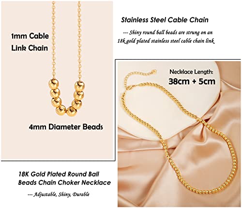 Aobei Pearl 18K Gold Plated Paperclip Chain Choker Satellite Chain Freshwater Cultured Biwa Pearl Pendant Necklace Dainty Turquoise Jewelry for Women - color: Round Ball Beads