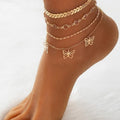 4PCS Bow Anklet for Women, 4-Layered Lightweight Simple Chain Bow Ankle Bracelet Set, Elegant Women's Fashion Jewelry, Ideal for Casual and Special Events - color: Gold