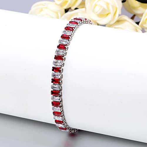 CiNily Adjustable Tennis Bracelets for Women Teen Girls Rainbow Cubic Zirconia Bracelet 14K White Gold Plated Hypoallergenic Slider Bracelet Jewelry Gift - color: Square-White and Red 7.5"