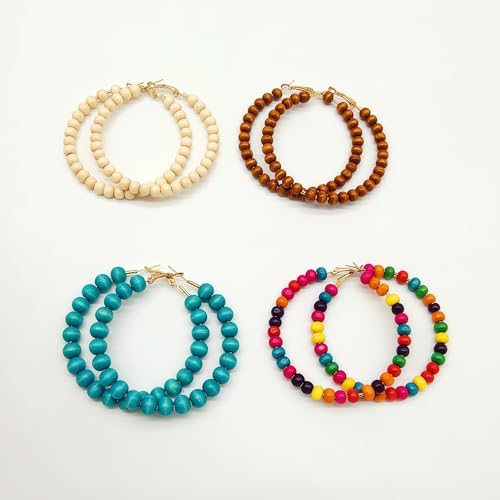 Bohemian Colorful Acrylic Resin Matte Beads Round Circle Hoop Drop Dangle Minimalist Chic Lightweight Earrings for Women Boho Geometric Beaded Statement Jewelry - color: brown