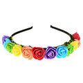 BOHO Floral Crown Rose Flower Headband Hair Wreath - color: Rainbow