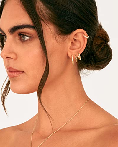 PAVOI 18K Gold Plated 925 Sterling Silver Posts Small Hoop Earrings for Women - Trendy Geometric Plain Chunky Huggie Earscape Piercing Pack - Hypoallergenic Everyday Gold Hoop Earrings Set - style: Thin Hoops