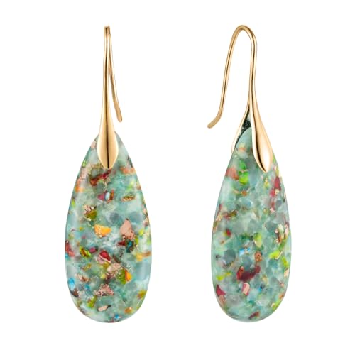 SELOVO Stone Fishhook Dangle Drop Earrings Statement Earrings for Women Stone - color: Cyan-Gold Color Hook