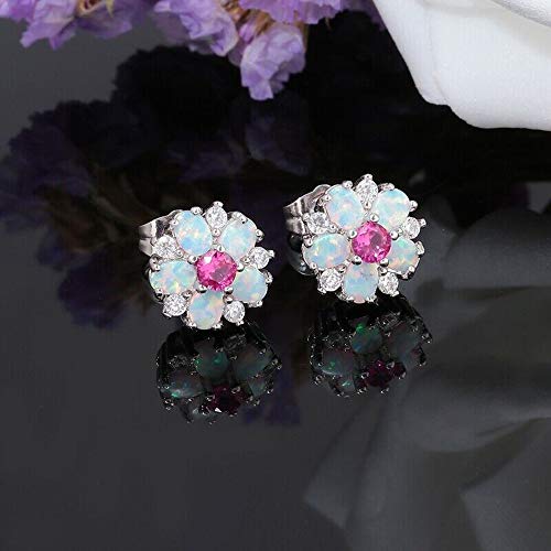 CiNily Flower Earrings,Opal Stud Earrings Sterling Silver or White Gold/Rose Gold Plated Ladies Flower Stud Earrings Cute Unique Earrings for Girls - color: red