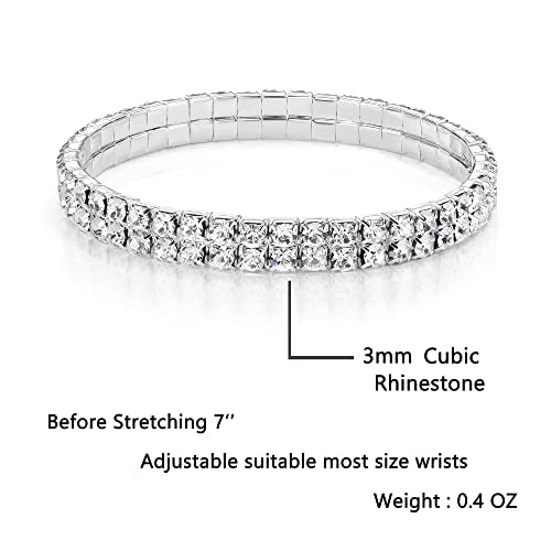 Zealmer Sparkle Multicolor Rhinestone Stackable Stretch Bracelets for Women - color: 2 Row Silver Bracelet