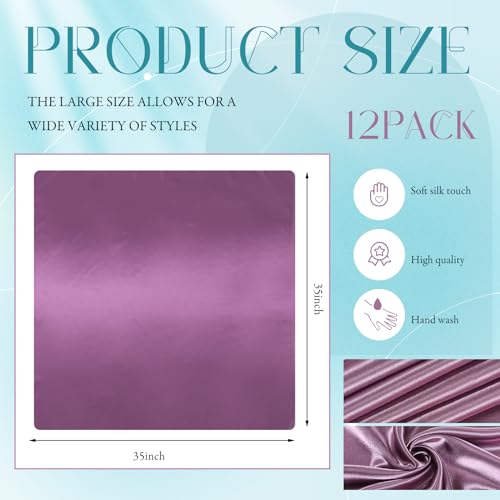 Hicarer 12 Pcs 35 Inch Satin Head Scarf Square Silk Like Neck Scarf Large Hair Scarf Silk Lightweight Hair Wrapping for Women - color: Simple Style