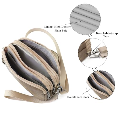Small Wristlet Wallet for Women, 3-Zip Crossbody Phone Purse - color: Taupe/Shatteredpvc