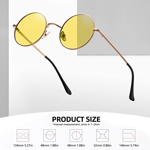 MEETSUN Small Round Polarized Sunglasses for Men Women Metal Retro Hippie Circle Sun Glasses Driving Festival Cosplay UV400 - color: Gold / Yellow