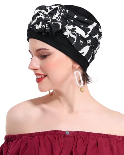 Chemo Headwear for Women Cancer Patients Lightweight Head Coverings for Hair Loss Seasonal - color: Black White