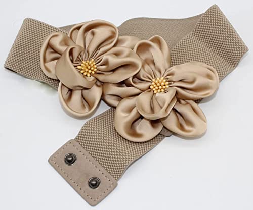 ALAIX Women's Wide Belt Stretchy Chunky Waist Belt Dress Belts Big Flower Cinch Belts Elastic Belts for Women - color: Apricot, size: Fits Waist (25~29 inches)