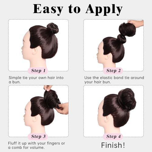 Messy Bun Hair Piece 100% Real Human Hair Chignons Scrunchie Tousled Fluffy Bun Scrunchie Wig Stretchy Band Messy Buns Hair Clip Fake Messy Hair Buns Hair Pieces for Women Black - color: Natural Black