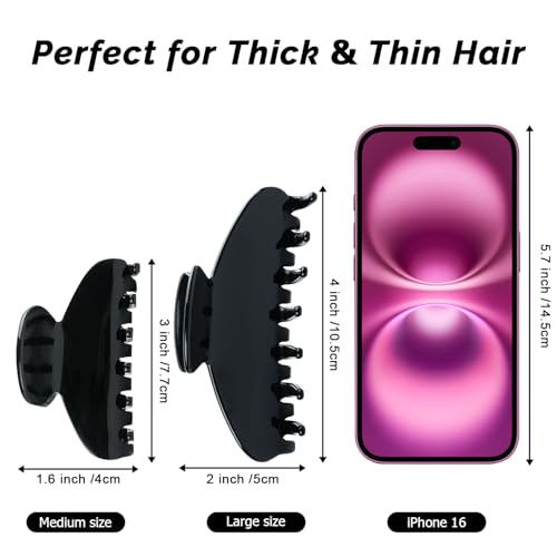 MAORULU Cute Claw Clip for Women – 4.3'' Large Acetate Hair Clips for Thick Thin Curly Long Hair, Durable Hair Clamps Non-slip Jaw Clip, Strong Hold, Stylish French Design (Solid Black) - color: Solid Black