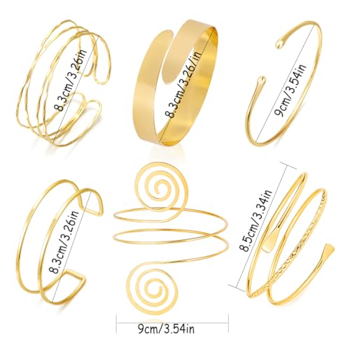 COLOYAN 6PCS Gold Arm Cuff Upper Arm Cuff Bracelets for Women Open Upper Arm Cuff Bangle Adjustable Armband Set Jewelry - color: B