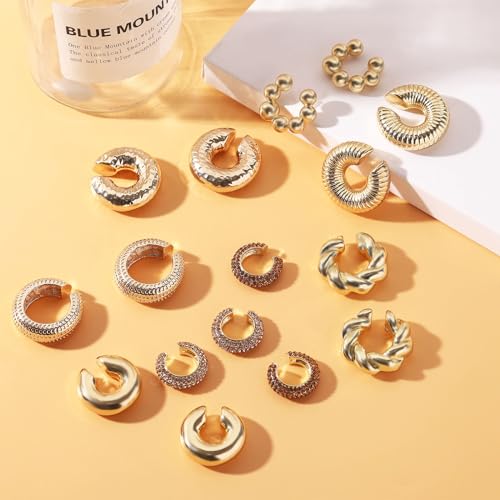 NEWITIN 8 Pairs Chunky Gold Ear Cuff Earrings for Women Trendy Thick Ear Cuffs Non Piercing Clip On Earrings Large Cuff Earring Cartilage Clip for Women - color: Gold/8 Pairs