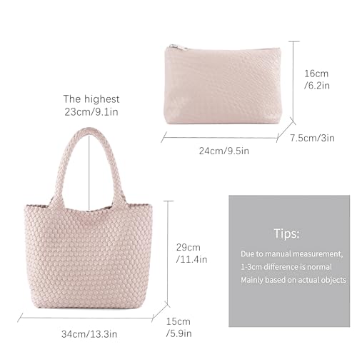 Hand Woven Bag Tote BagS For Women Top Handle Shoulder Vegan Leather Large Travel Beach Hobo Handbag - color: Pink