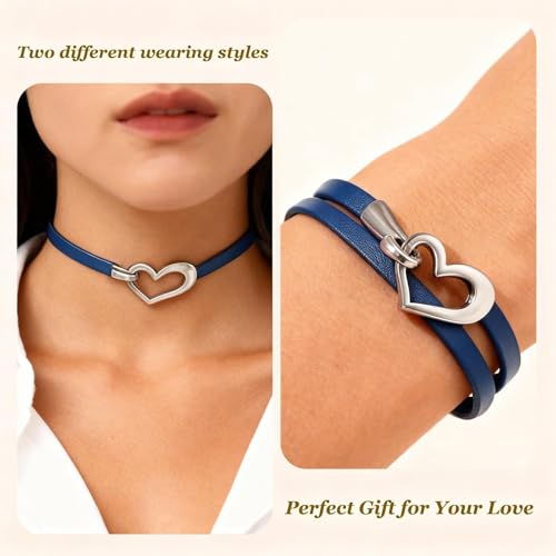 Long tiantian Leather Bracelets for Women Men Heart Wrap Bracelets Western Jewelry Cowgirl Outfits Birthday Gifts for Her - color: A:Blue Leather Bracelet