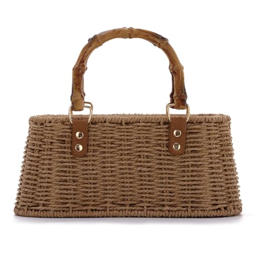 Straw Woven Handbags Handmade Summer Beach Bags Wicker Rattan Crossbody Bag for Vacation - color: Brown