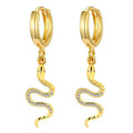 XYJZXY Gold Huggie Small Hoop Earrings with Charm Personalized Snake/Evil Eye/Star/Cross/Lock/Key 18k Gold Plated Crystal Drop Dangle Earrings for Women - style: Snake