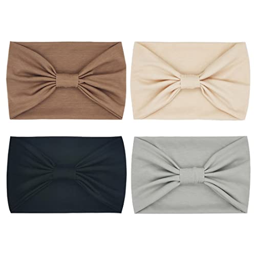 YONUF Wide Boho Headbands for Women Fashion Knotted Headband Yoga Workout Hair Accessories African Head Wrap 4 Pack - color: Brown, Gray, Black, Khaki