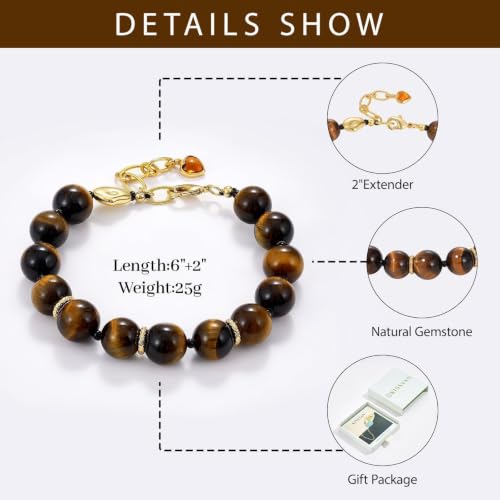 KissYan Beaded Bracelets for Women, Colorful Natural Stone Boho Bead Bracelet for Beach, Handmade Dopamine Gemstone Summer Jewelry Gifts - color: Tiger Eye