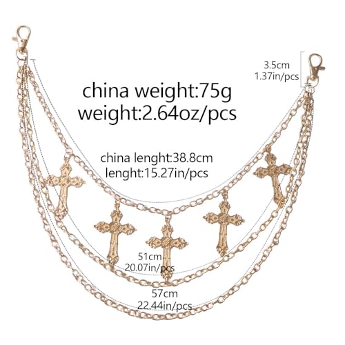 Layered Pants Chain for Men Women Punk Chain Hip Hop Jewelry Clothing Accessories Vintage Jeans Chains - style: Gold three layered