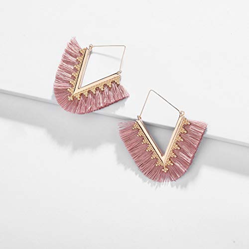 Tassel Hoop Earring Statement Thread Dangle Earrings Stylish Long Fringe Drop Earrings Lightweight Long Swingy French Hook Earrings for Women - color: A Purple
