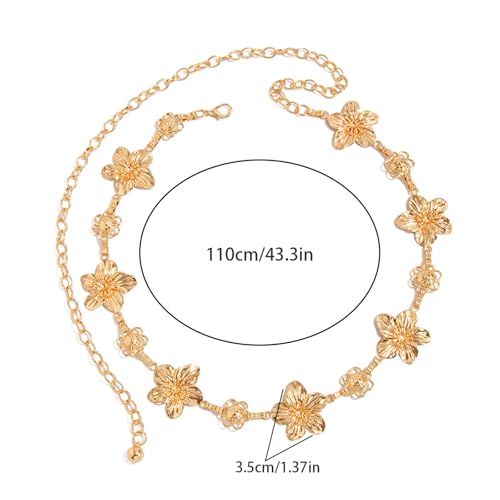 Simple Adjustable Flower Waist Belt,Gold Floral Waist Chain Belt Bikini Body Chains Jewelry Summer Beach Belly Chain Jewelry for Women