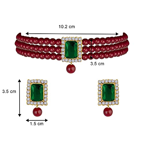 Aheli Ethnic Choker Necklace Earrings Wedding Bollywood Party Jewelry Set Gift for Women - color: Maroon Green