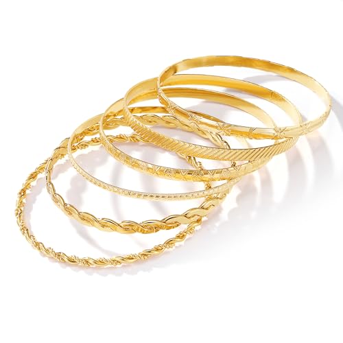 IFKM Gold Chain Bracelets Set for Women, 14K Gold Plated Multiple Layered Stackable Open Cuff Bangle Bracelet Anklet Bracelets Adjustable Link Tennis Beads Italian Cuban Jewelry for Women Gift - style: 6PCS Stack